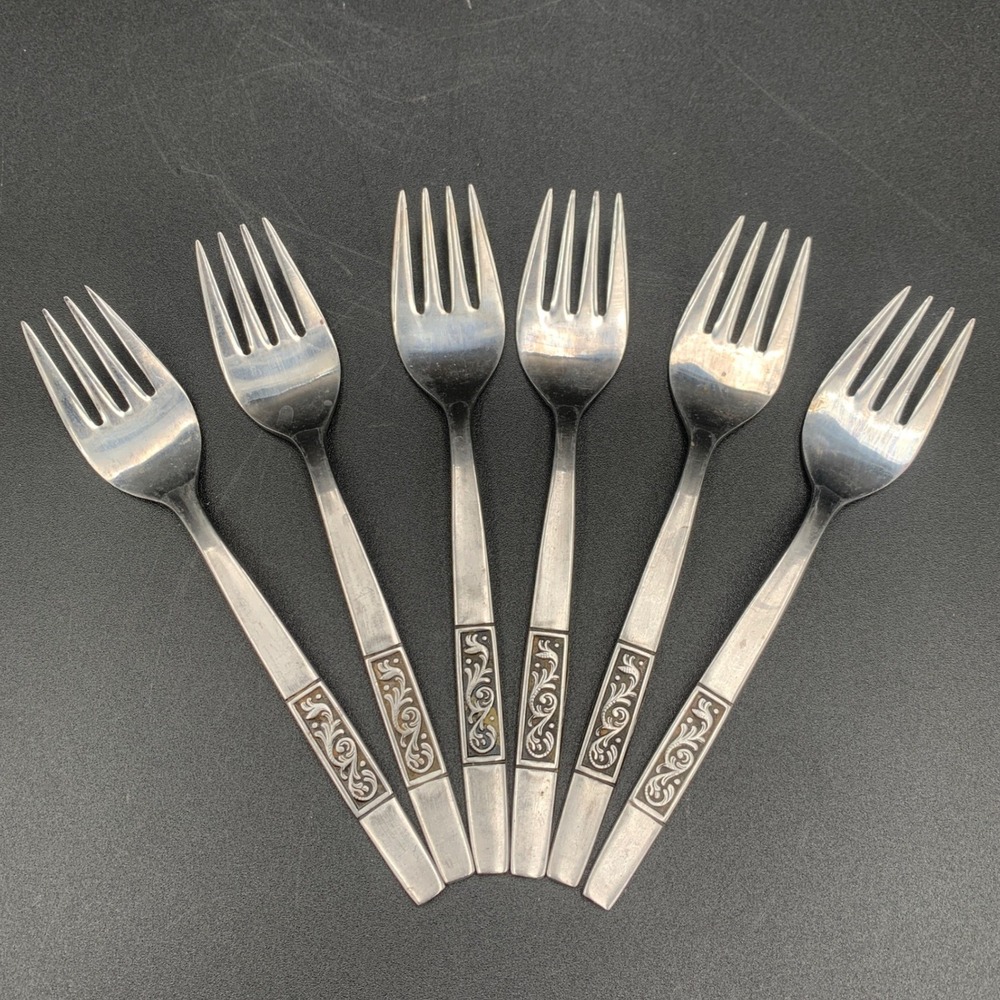 Amefa Royal Damask Stainless Steel Salad Dessert Forks Set of 6 Holland